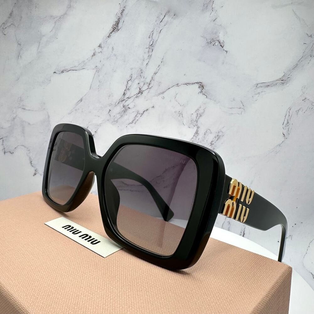 🕶️ Miu Miu Black Oversized Square Sunglasses with Gold Logo ✨ - Picture 1 of 14